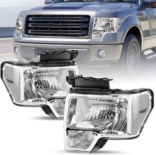 2009-2014 Ford F-150 Headlight Assembly Chrome Housing Clear Reflector Pair