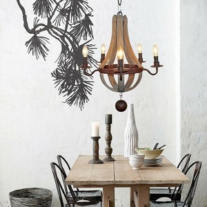 Cottage Vintage Chandelier 5 Light Wood Iron Pendant Lamp Hanging Light Wood Iron Pendant Lamp Hanging