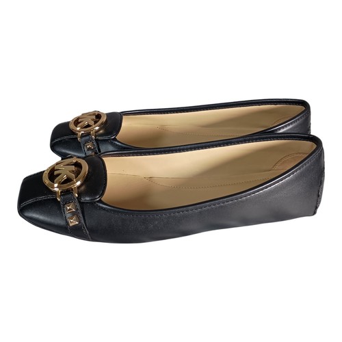 Michael Kors Fulton Flats Moccasin Moc Loafers Leather Black Gold Logo Womens 9 - Picture 8 of 10