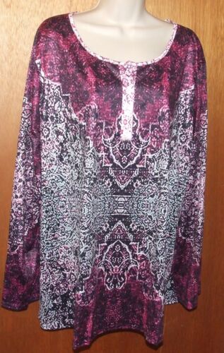 Women's Boho, Floral Print, Long Sleeve, Round Neck Henley Top - Size 3X - NWT - Picture 2 of 6