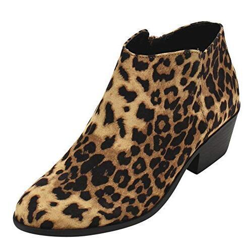 Soda Western Ankle Boot- Cowgirl Low Heel Closed Toe Casual Bootie Cheetah (5.5) - Picture 1 of 1