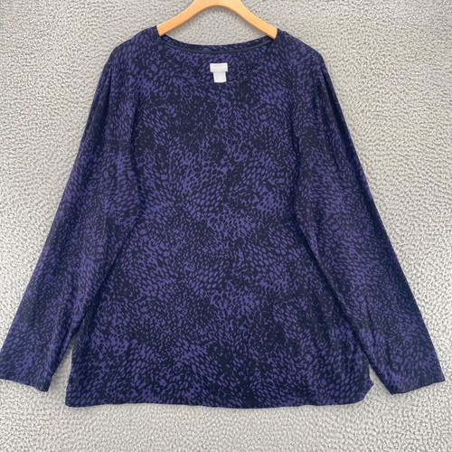 Chicos Top Womens 3 US Extra Large Purple Touch Of Cool Layering Tee Long Sleeve
