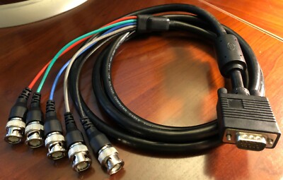 AYA Coaxial HD15 VGA to 5BNC RGBHV Male to Male Cable w//Ferrites 6Ft 25Ft