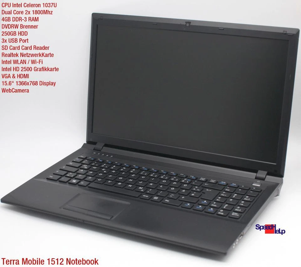 Terra Mobile 1512 Notebook Laptop Windows XP 250GB HDD 4GB DDR3 Dvd-Rw HDMI - Image 2 of 4