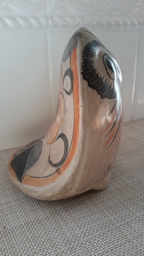 Vintage Mexico Tonala? Folk Art Pottery Hand Painted Large Owl Figurine Pre-owne - Picture 3 of 12