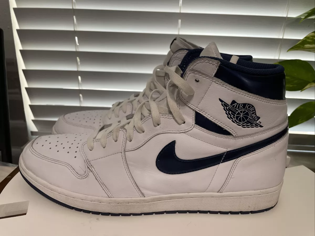 Nike Air Jordan 1 Retro High OG Metallic Navy 2016 Size 16 555088-106 White Blue