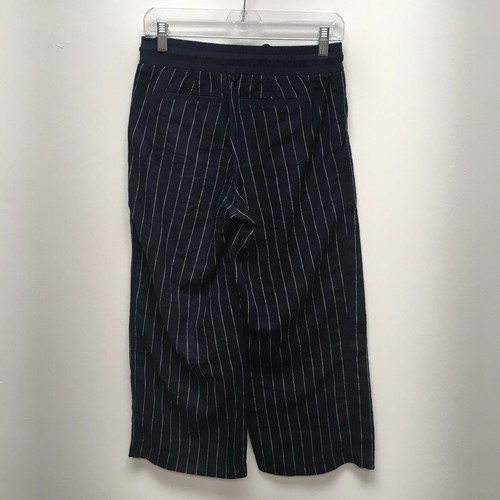 Athleta Womens Navy White Striped Bali Linen High Rise Wide Leg Cropped Pants 2 - Picture 5 of 11