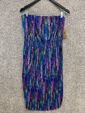 Route 66 Strapless Dress Multicolor Feather Chevron Print Smocked Waist Size XL