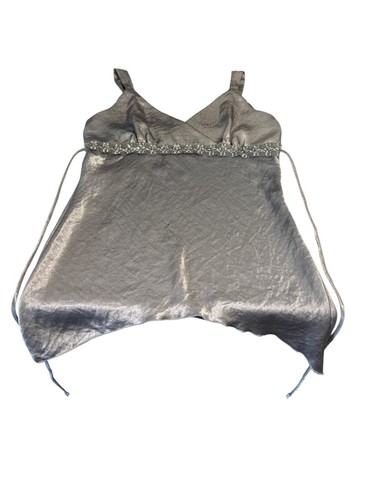 Y2K Gray Sleeveless Wrap Tank Top With Beaded Waist Detail By Anxiety Size M - Picture 8 of 9
