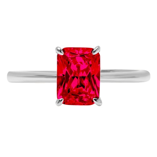 1Ct Radiant Cut Simulated Ruby Solitaire Women's Engagement Ring, 14K White Gold - Picture 10 of 11