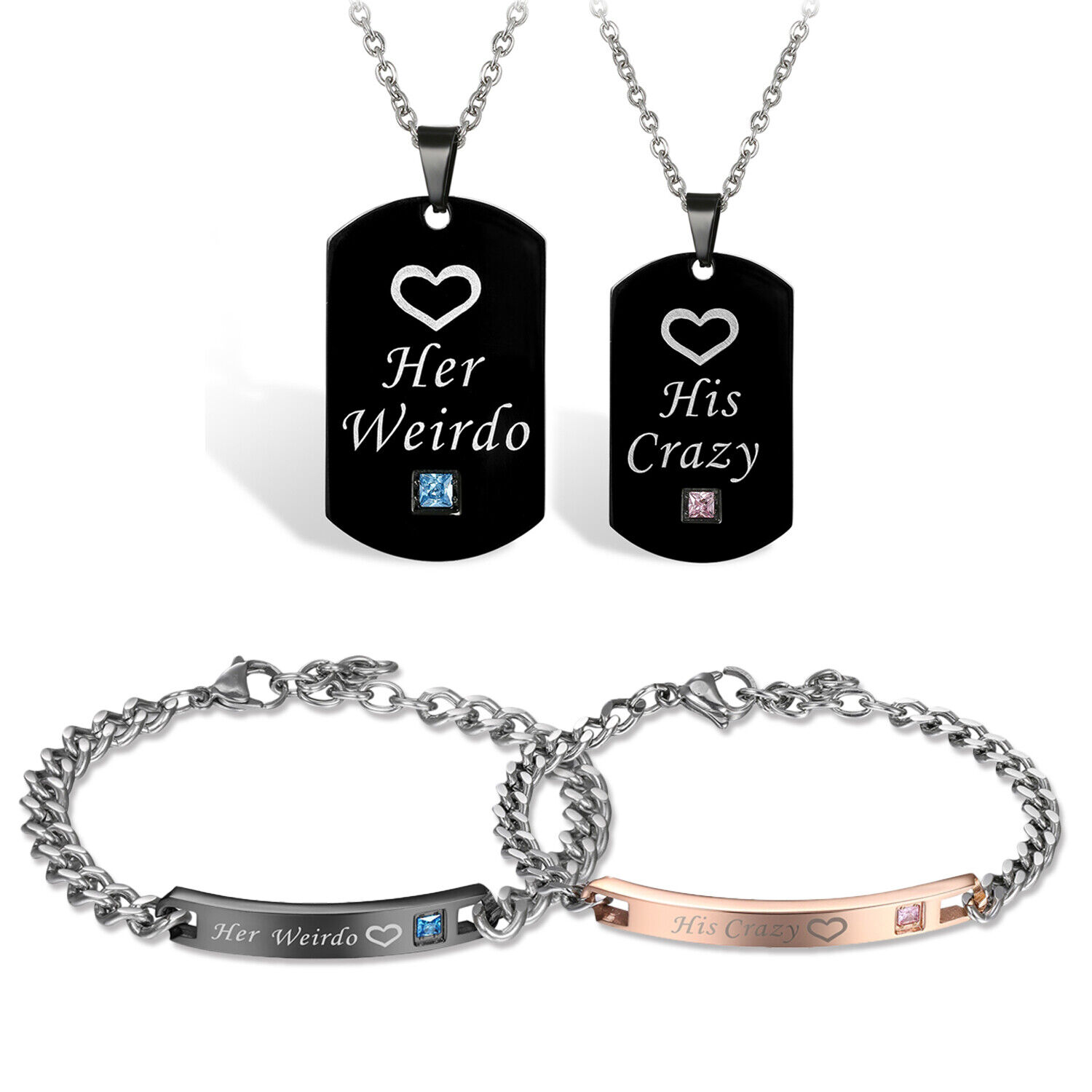 His Hers Stainless Steel His Crazy Her Weirdo Couple Bracelet Tag