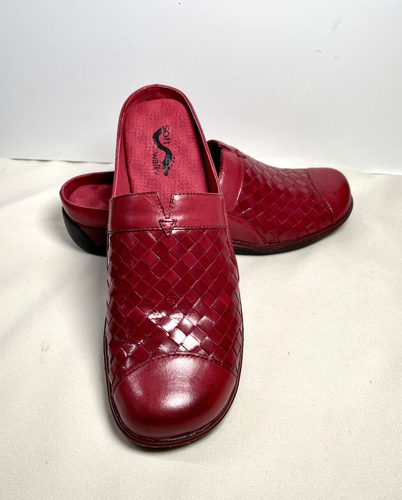 Softwalk  Leather Mules Women’s Sz. 8.5 N Red Woven S1366-600 Wedge Heel - Picture 1 of 10