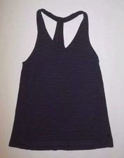 LULULEMON MOUNTAIN TANK TOP CADET BLUE STRIPE RUNNING YOGA DANCE PILATES EUC 4
