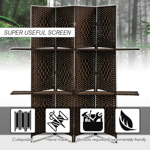 Divider Room Panel, 4 Panel 6 Ft Folding Privacy Screens with 2 Display Shelves - Picture 2 of 12