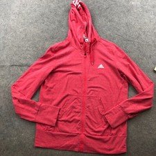 Adidas Jacket Womens Medium Pink Full Zip Hooded Running Hiking Three Striped