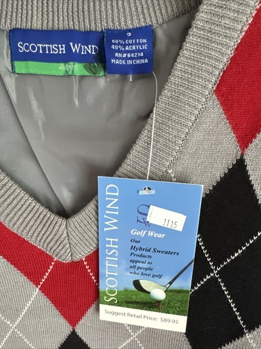SCOTTISH WIND YOUTH GOLF Lined V Neck Sweater Vest Argyle GRAY BLACK RED Sz SM - Picture 3 of 3