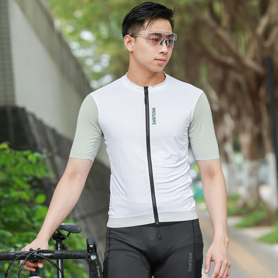 WOSAWE Men's Short Sleeve Cycling Jersey Spring Summer Bike Top Clothing Pockets - Image 4 of 4