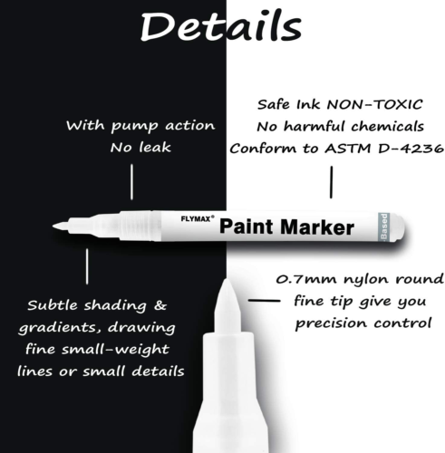 White Acrylic Paint Marker Pens 6 Pack 0.7mm Permanent Fine Point for Wood Rock - Picture 3 of 12