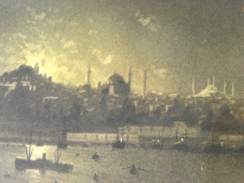 Istanbul Turchia ca. 1925 COPPIA dipinti ad acquerello firmati Bosforo Santa Sofia - Foto 11 di 12