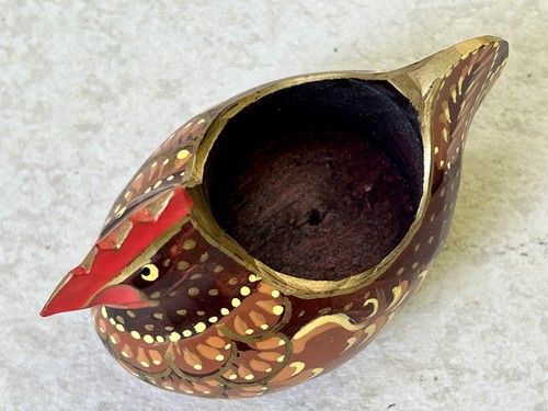 Hand Carved Wooden Rooster Chicken Folk Art Candle Holder Plant Pot - Picture 7 of 9