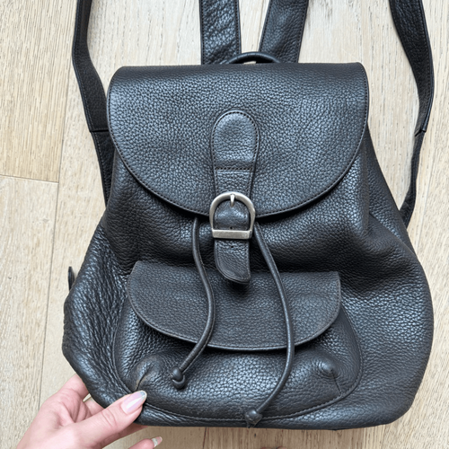 VTG Eddie Bauer Backpack 100% Leather Brown Rucksack Drawstring Bag Purse Heavy - Picture 2 of 14