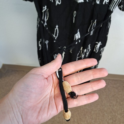90er Jasmin KVM Rayon Sommerkleid Knopfleiste Strichmännchen Figuren schwarz Damen L Sommer - Bild 5 von 10