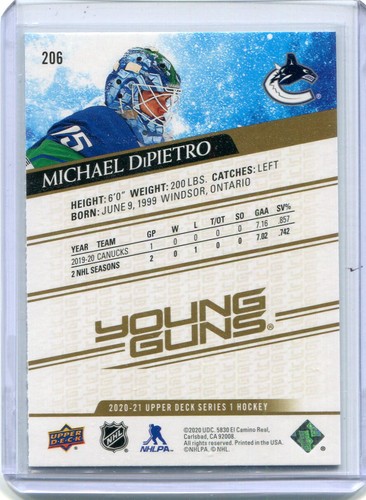2020-21 Upper Deck Young Guns Speckled Rainbow Michael DiPietro Rookie - Picture 2 of 2