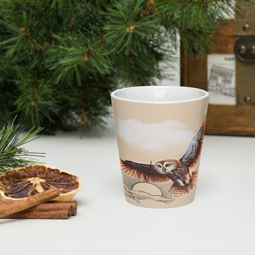 New 12oz Ceramic Latte Mug Owl Nature Scene on Beige Microwave & Dishwasher Safe - Picture 6 of 14