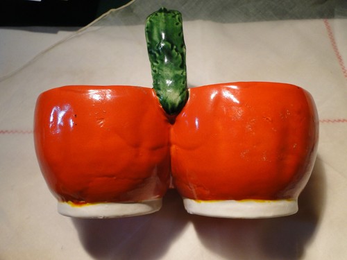 Vint. 1950's Ceramic Red Tomato Double Condiment Holder, Made in Japan - Picture 7 of 11
