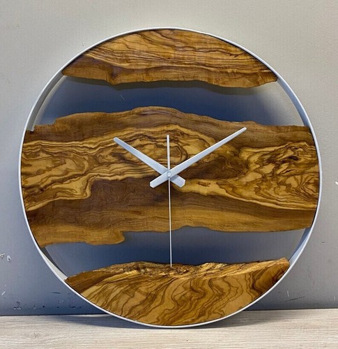 Wood Slice Farmhouse Decorative Unique Style Handmade Olive Wood Wall Clock - Picture 4 of 8