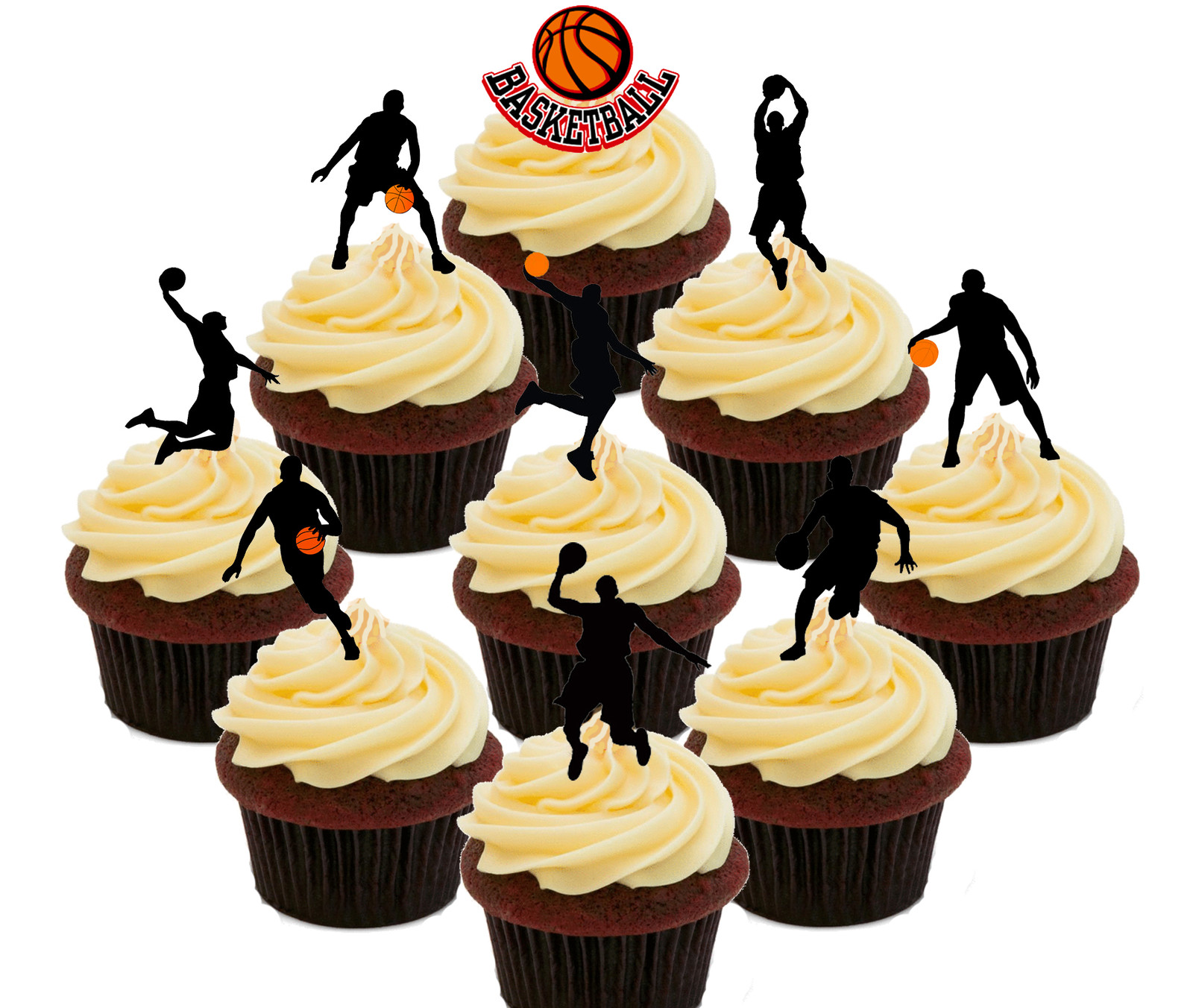 Basketball Party 36 Edible Cup Cake Toppers Standup Fairy Bun