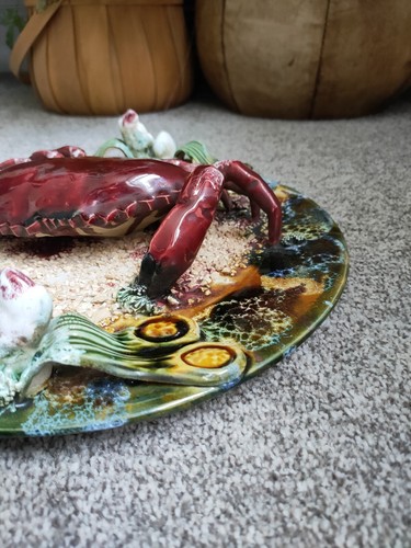 Vintage Krabben Teller Palissy Majolika Keramik Caldas da Rainha Portugal 30 cm - Bild 3 von 8