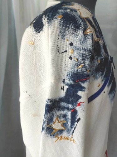 Vtg Sarah Handpainted Originals Patriotic Cotton Sweater w Multip. Pockets Sz SM - Picture 10 of 12