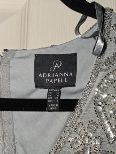 Adrianna Papell gray beaded sequins long gown dress size 4 women's nwot GORGEOUS - Picture 3 of 13