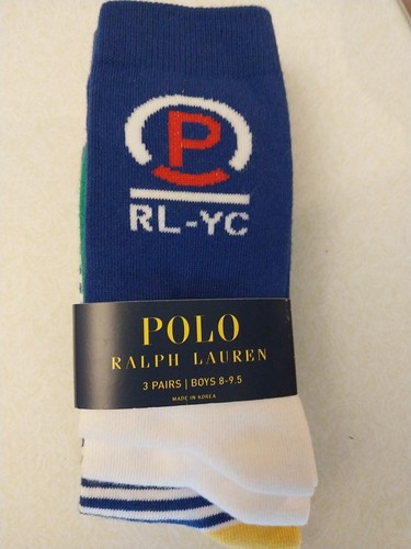 Polo RALPH LAUREN BOYS CP93 RL-YC, 3 PAIRS Crew SOCKS YACHT CLUB 8-9.5 Size 13-3 - Picture 2 of 7