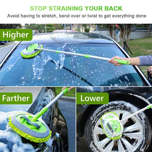 Car Wash Brush Extendable Pole Revolving Care Washing Brush Sponge Cleaning Tool - Picture 4 of 33