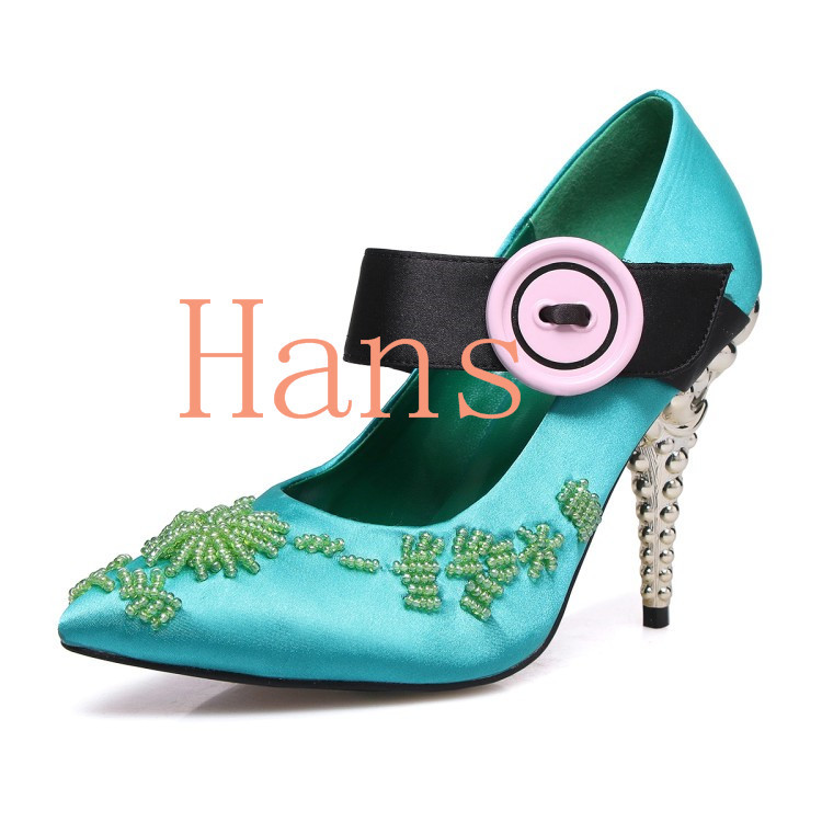 Women's Luxury Silk Fabric Kitten Heels Beads Beads Beads Mary Jane Pointy Toe Party shoes 37976f Women's Luxury Silk Fabric Kitten Heels Beads Beads Beads Mary Jane Pointy Toe Party shoes 37976f