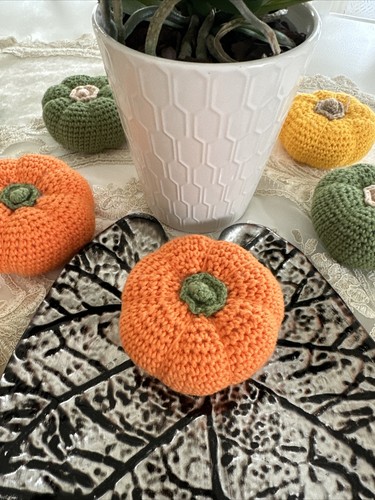 Crochet Pumpkin Amigurumi Happy Halloween Autumn Handmade 1pc Orange - Picture 6 of 8