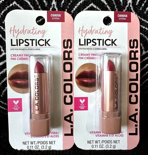 🌺2pk LA COLORS SMITTEN C69056 BERRY RED CREAMY FINISH HYDRATING VIT E LIPSTICK - Picture 1 of 8