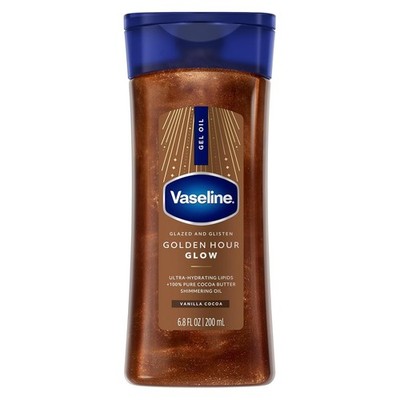 Vaseline Glazed and Glisten Golden Hour Body Gel Oil Glow Vanilla Cocoa 6.8 Oz.