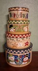 Christmas Round Nesting Stacking Storage Box Set 4 Pc Primitive Snowman NEW