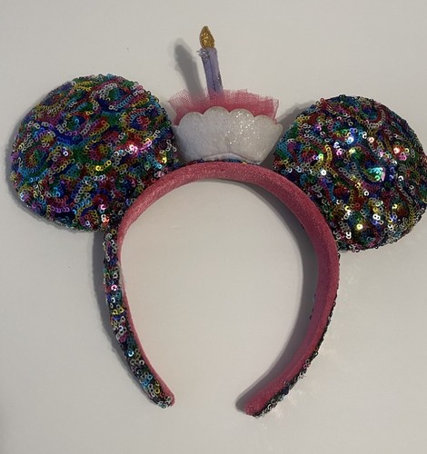 Diadema con lentejuelas feliz cumpleaños Minnie Mickey orejas cupcake pastel parques Disney - Imagen 5 de 6