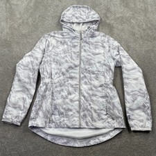 New Balance Women Lightweight Windbreaker Jacket-Med Gray  White Hooded Zip-Up
