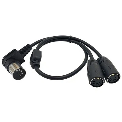 90° DIN 1 Male Plug to 2x 5 Pin DIN Female Socket Y Splitter Adapter Cable - Image 1 of 4