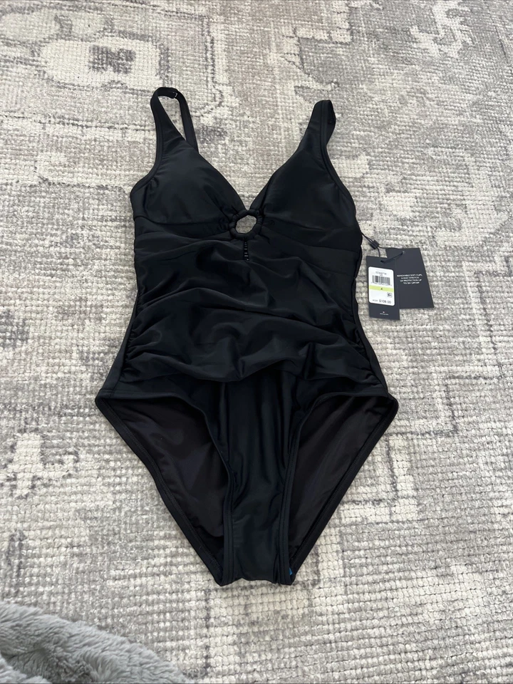 Tommy Hilfiger Mujer Talla 4 Negro Una Pieza Traje de Baño Cerradura Anillo Nuevo con Etiquetas $108 Foto 2 de 3
