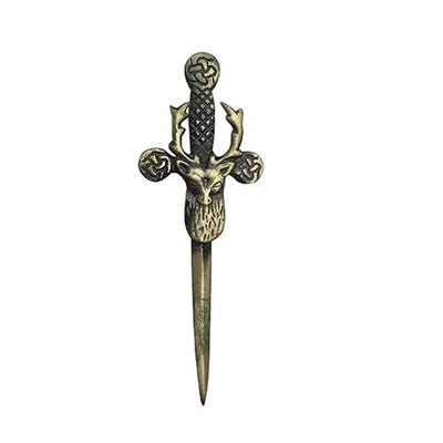Scottish Kilt Pins Highland Stag Head Kilt Pin Antique Finish Brass 4'' AAR New