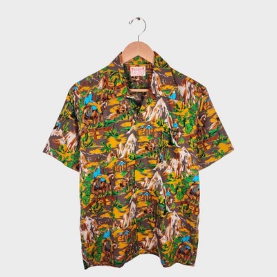 THE REAL MCCOY'S Herren Made in Japan Cowboy Print Hawaii Urlaub Hemd - Neu