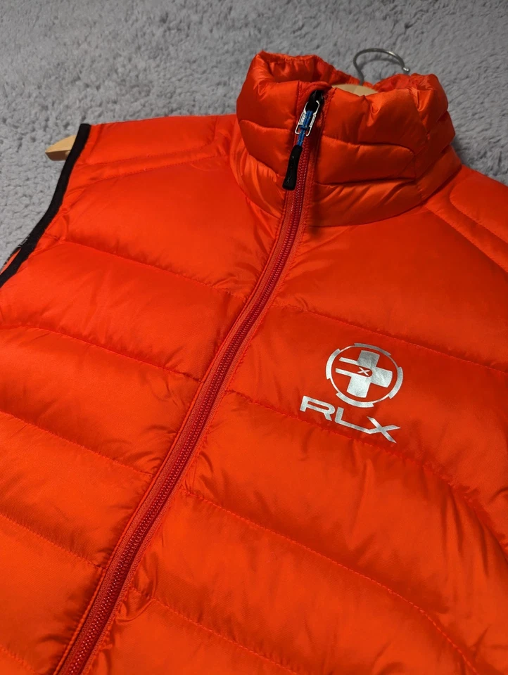 Ralph Lauren RLX Gilet Mens Small Orange Down Fill Body Warmer Golf Lightweight - Image 2 of 4