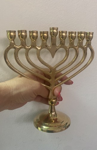 Hanukkah Menorah Jewish Judaica Israel Vintage Brass Chanukah Candle Holder - Picture 6 of 12