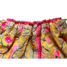 Skirt Floral Yellow Knee Full Sz S Boho Summer Embroidered Ethnic Handmade